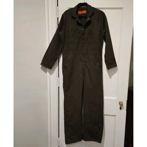 Red Kap Men's Work Wear Long Sleeve Jumpsuit Overalls Coveralls Brown 40 READ